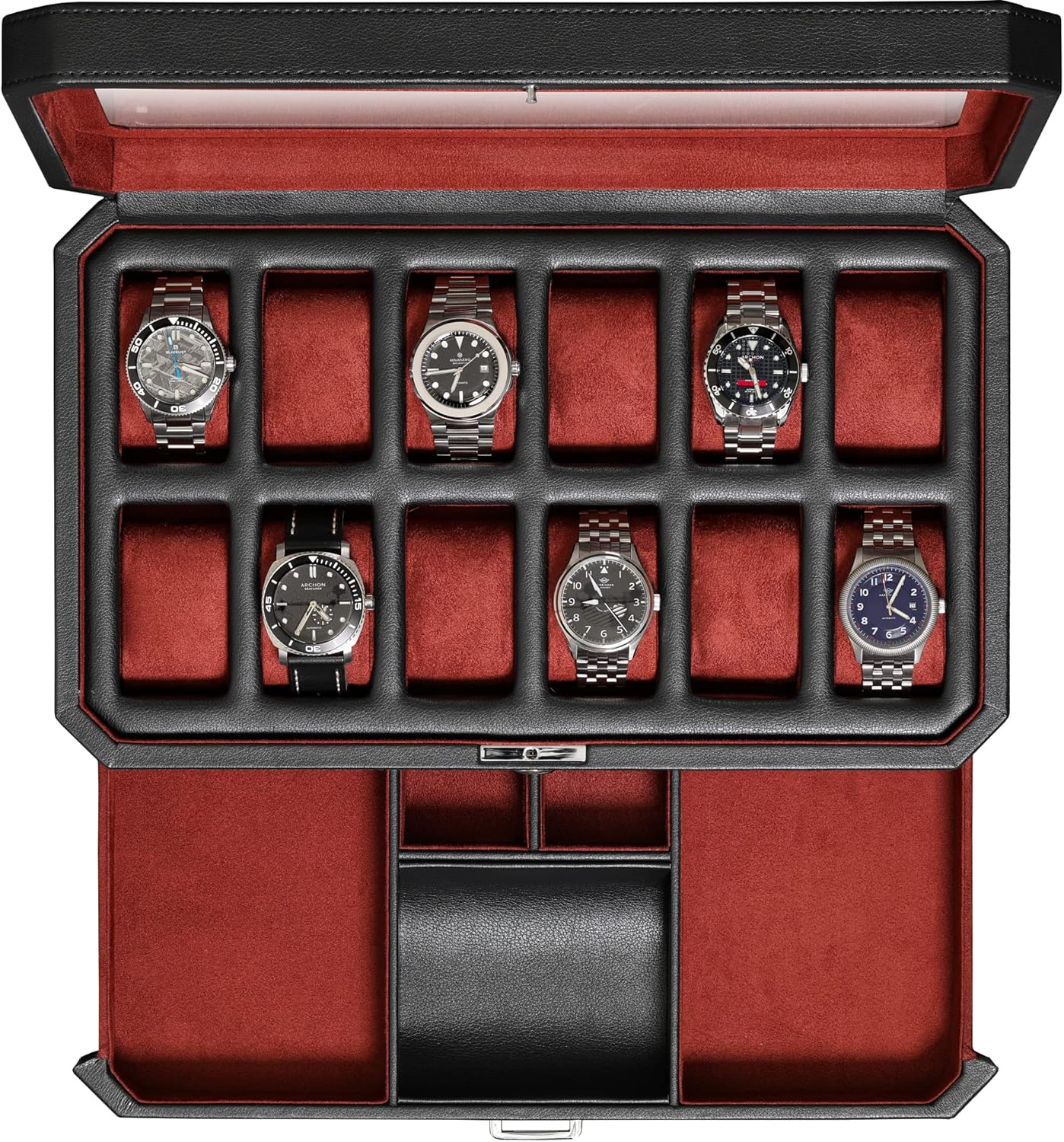 12 Slot Leather Watch Box with - Men Accessories Drawer review and price