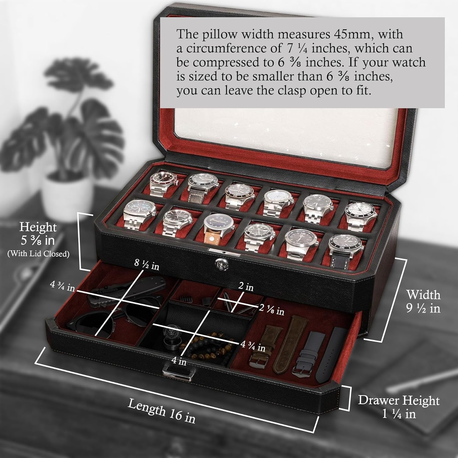 12 Slot Leather Watch Box with - Men Accessories Drawer review and price
