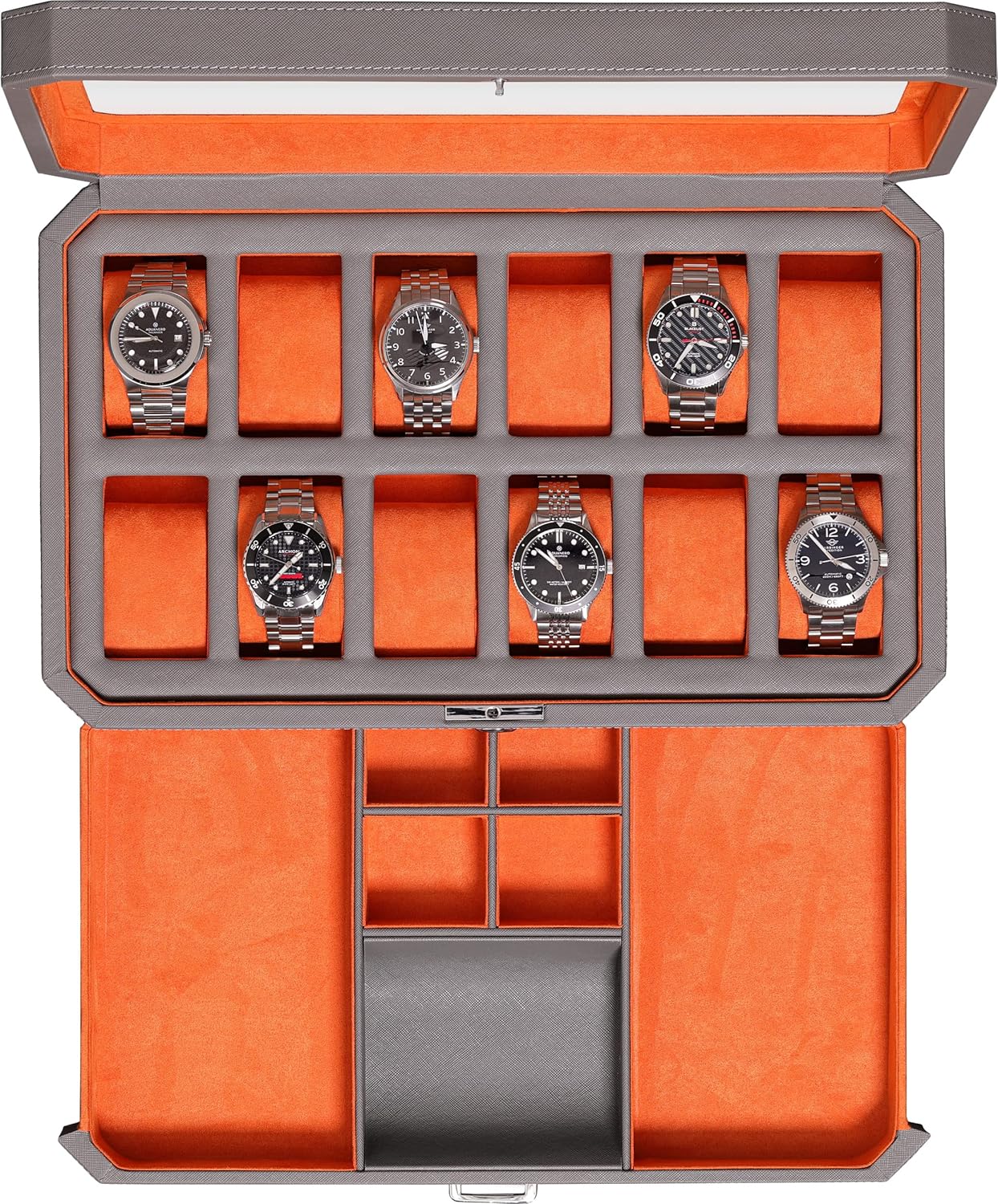 12 Slot Leather Watch Box with - Men Accessories Drawer review and price