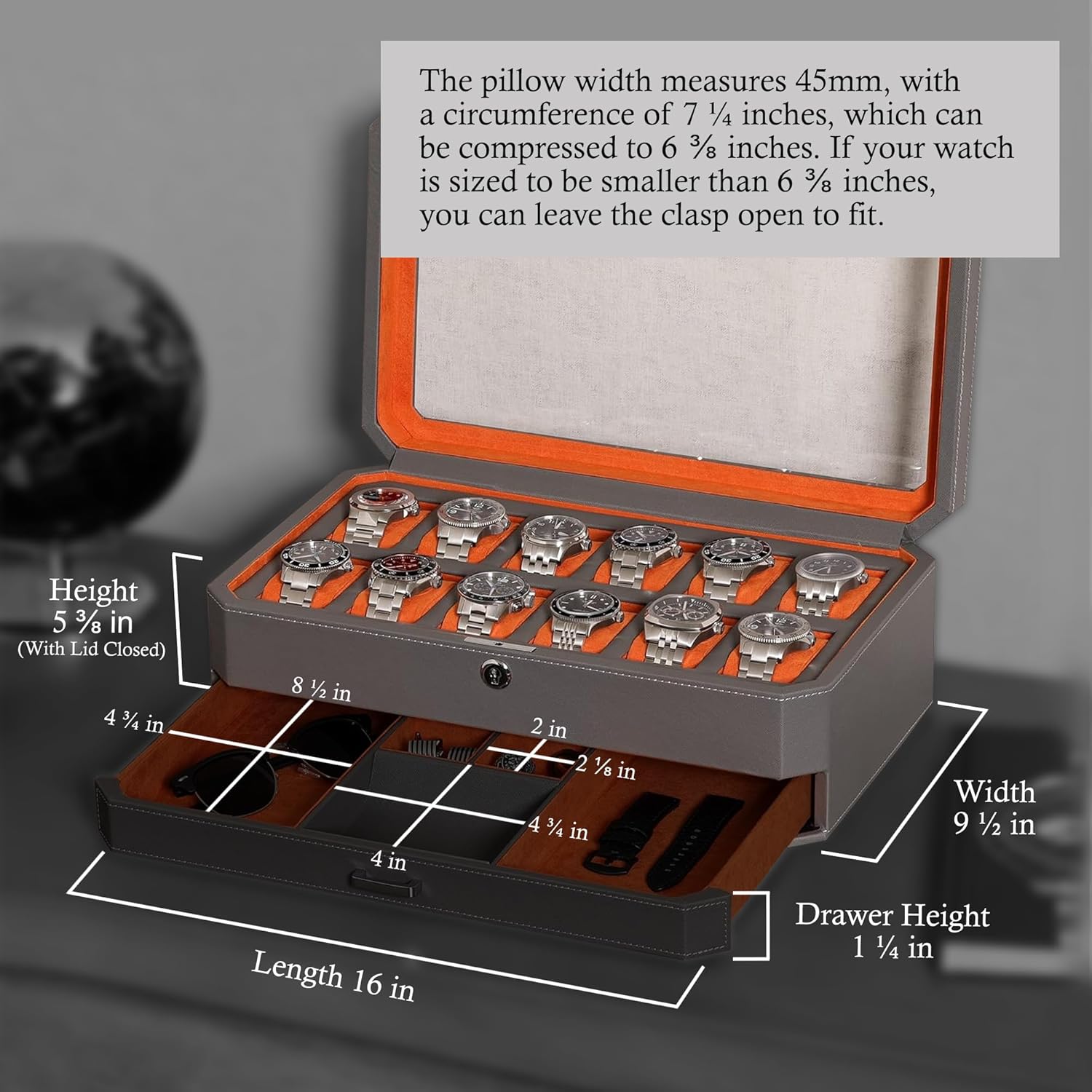 12 Slot Leather Watch Box with - Men Accessories Drawer review and price