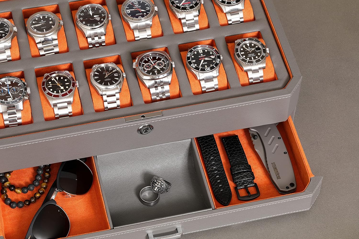 12 Slot Leather Watch Box with - Men Accessories Drawer review and price