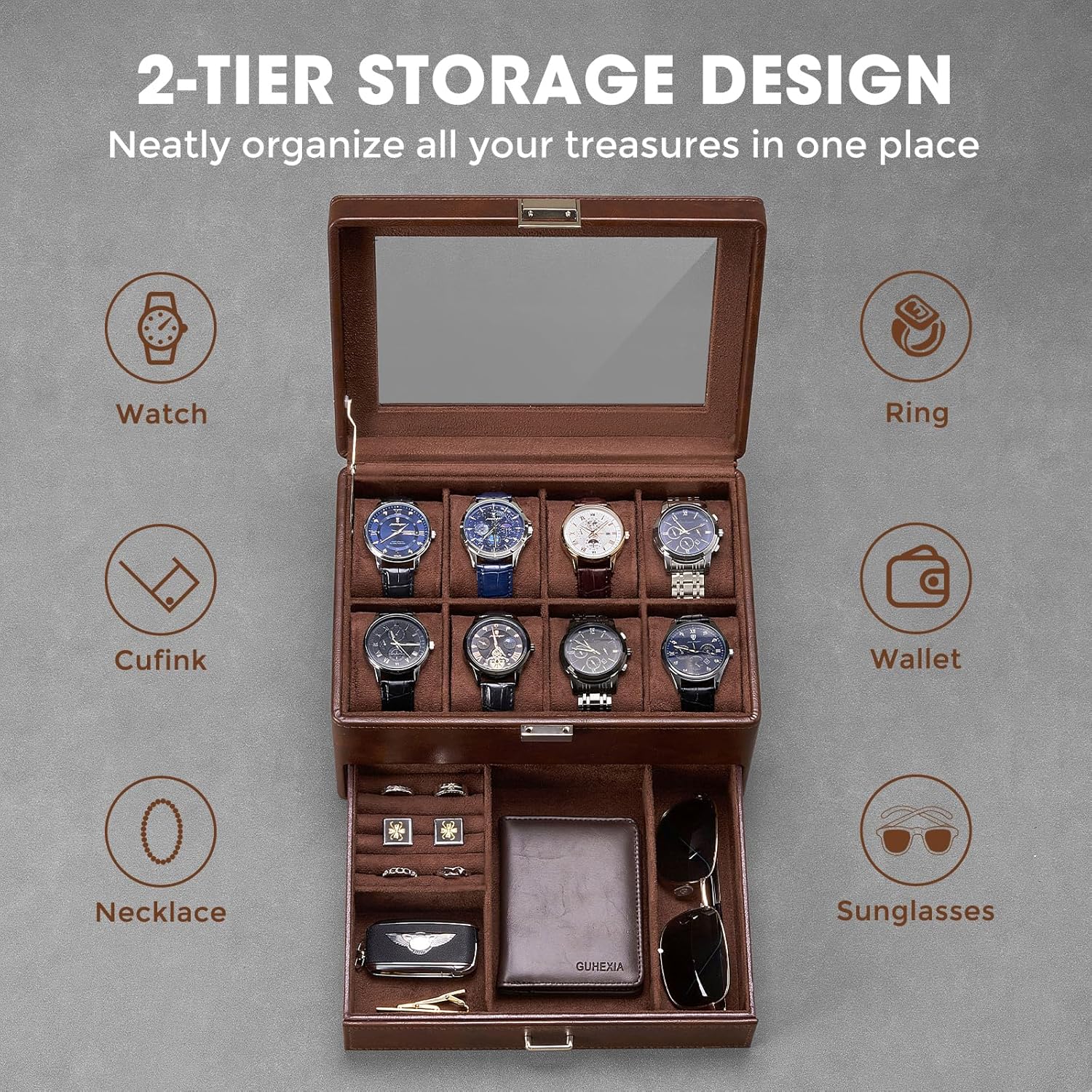 Watch Box for Men with Glass L - Men Accessories Drawer review and price